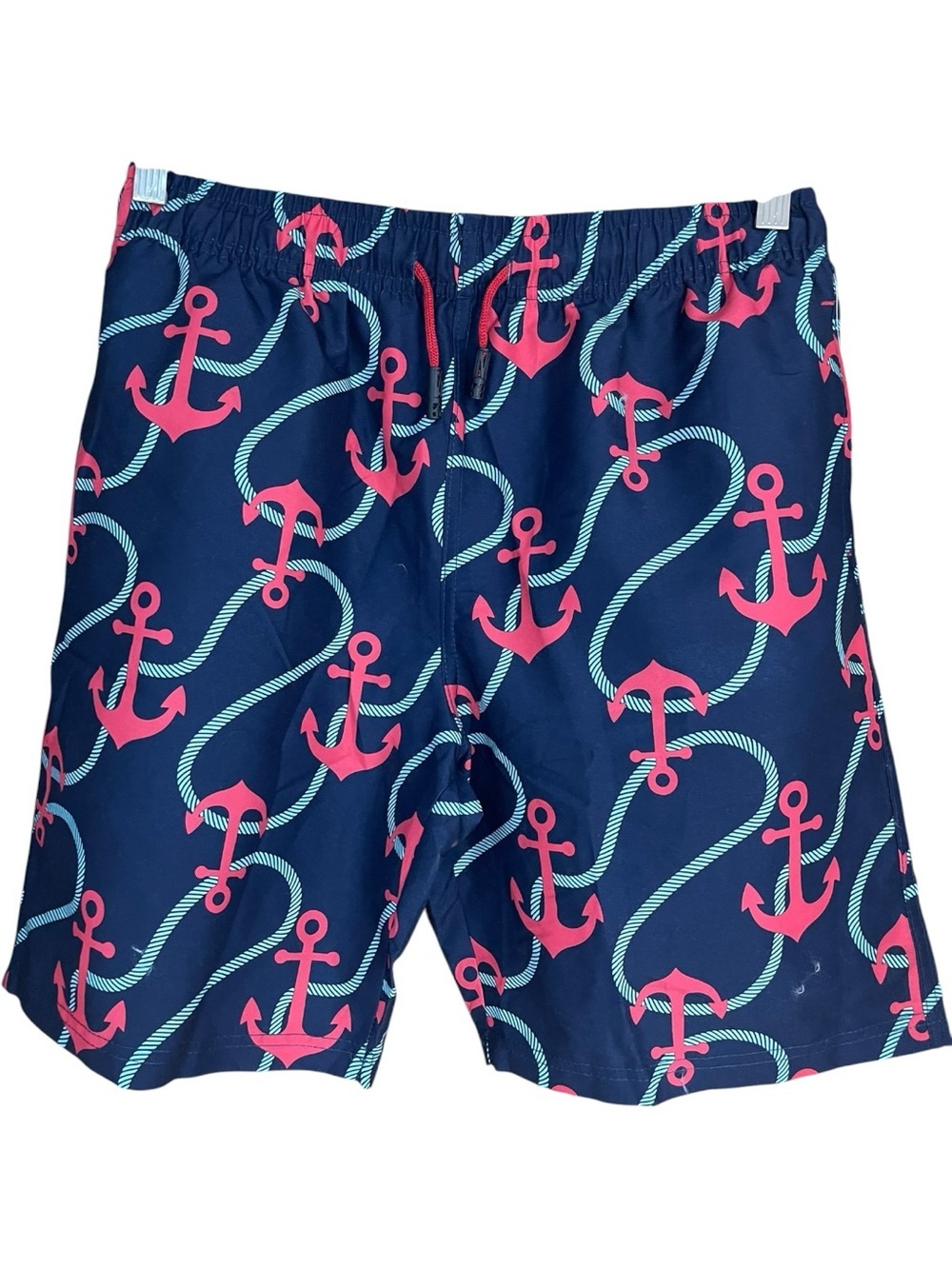 Nautical Anchor and Rope Print Swim Trunks Navy Blue